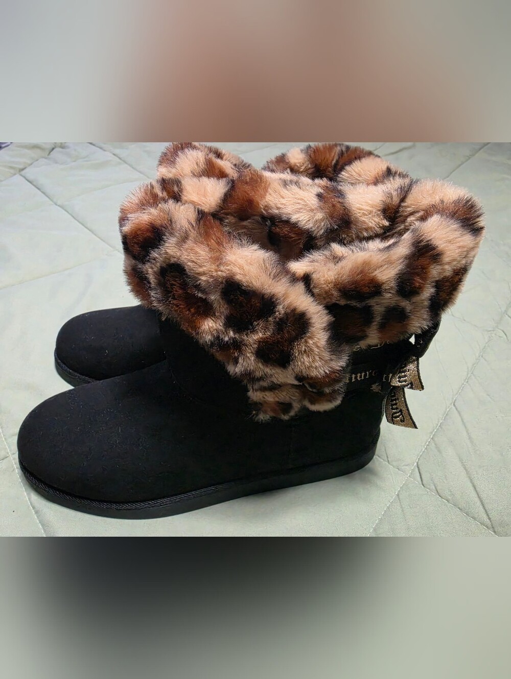 Juicy Couture King Cozy Black Boots with Leopard Faux-Fur Cuff 8